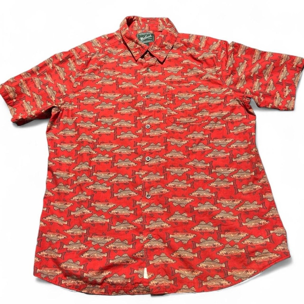 NEW Woolrich Fish Print Short Sleeve Button Down Shirt